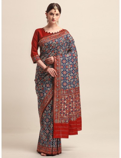 Kapaaha Heritage Patola Saree Maroon And Navy 